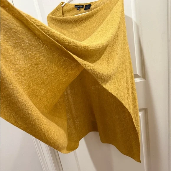 Eileen Fisher Italian Yarn Wool Asymmetric Poncho Lightweight Yellow One Size - Picture 6 of 9